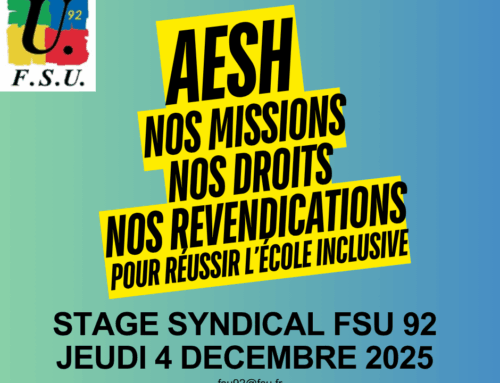 AESH : nos missions, nos droits, nos revendications pour l’école inclusive : stage syndical de la FSU 92 le jeudi 4 décembre 2025