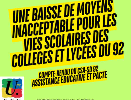 CSA-SD 92 assistance éducative et Pacte : La FSU dénonce une baisse de moyens inacceptable pour les vies scolaires des collèges et lycées du 92