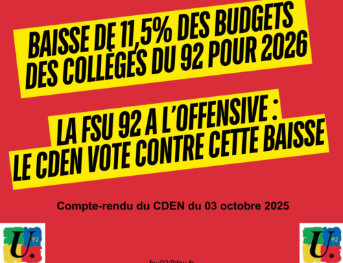 CDEN du 3 octobre : la FSU à l’offensive contre la baisse de 11,5% des budgets des collèges