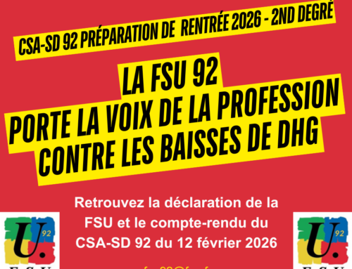 CSA-SD 92 préparation de rentrée 2026 2nd degré : la FSU 92 porte la voix de la profession contre les baisses de DHG
