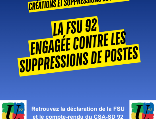 CSA-SD 92 : Vos représentant.es FSU engagée.s contre les suppressions de postes dans les collèges et lycées du département